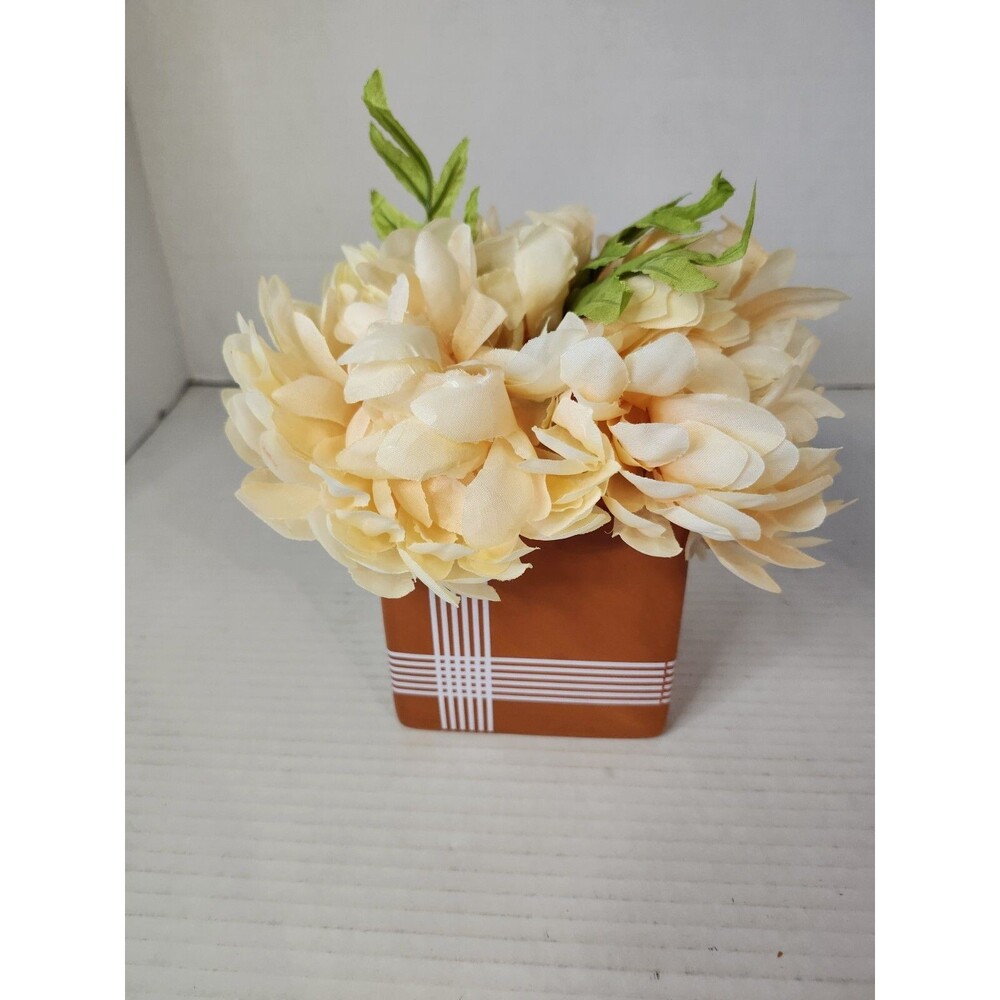 7" × 4" Square Ceramic Planter With Faux Flowers